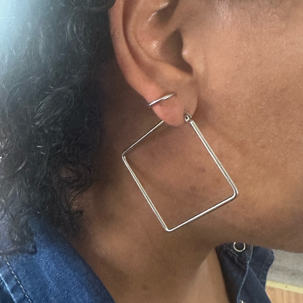 Silver Square Hoop Earrings(New)
